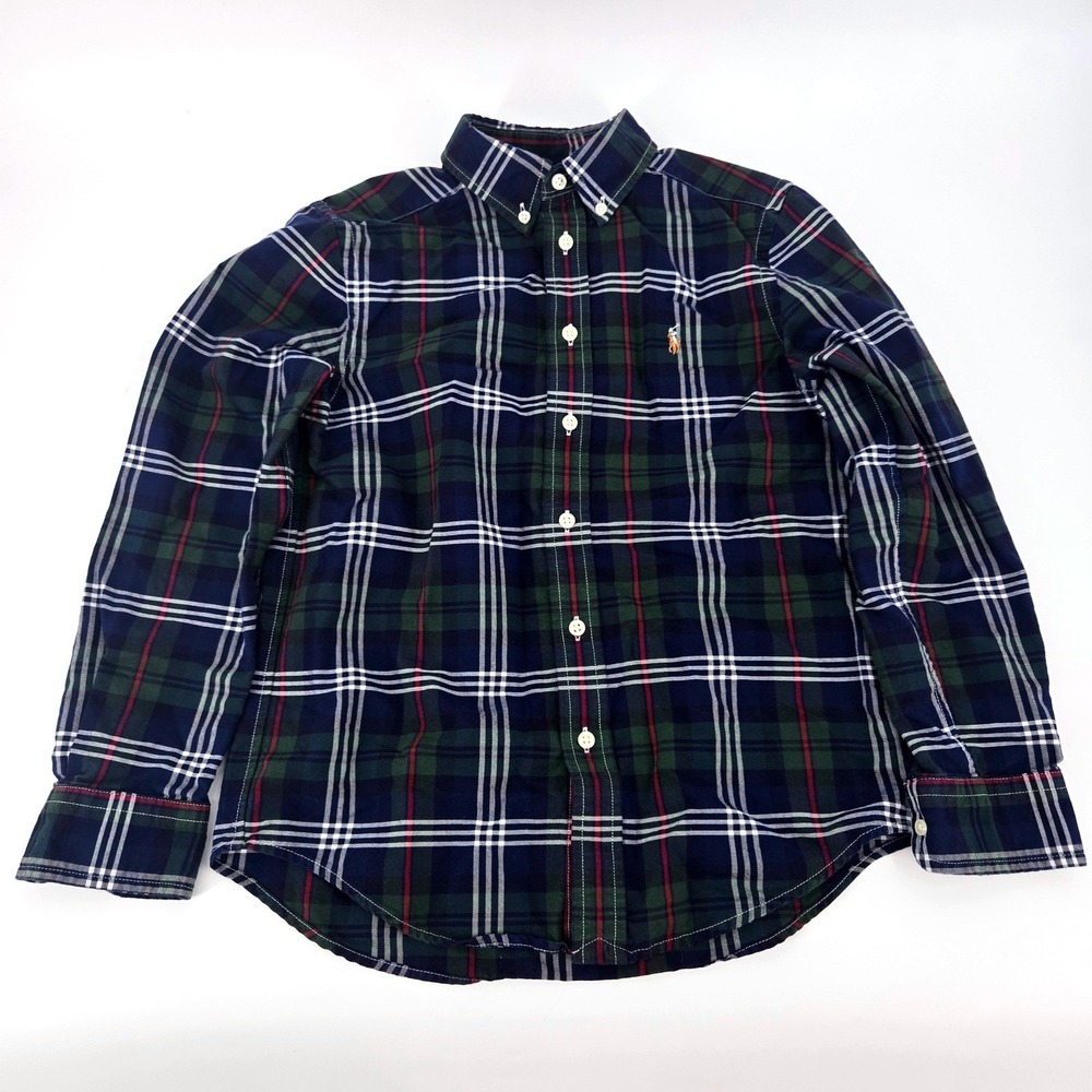 Polo Ralph Lauren Plaid Button Down Size Medium 10/12 years Festive Holiday EUC